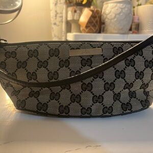 Gucci Black Monogram Canvas Shoulder cut on backside of Bag